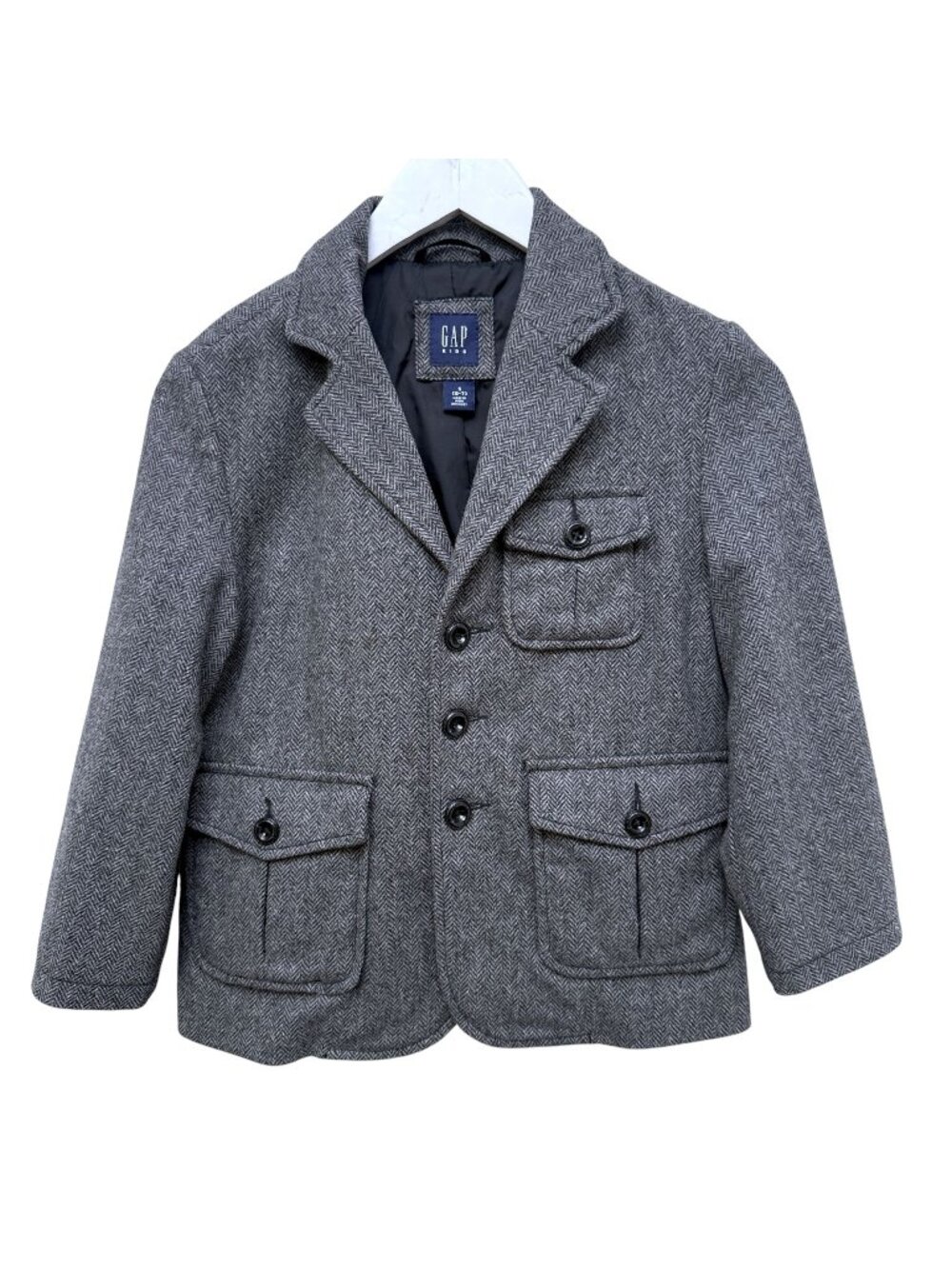 GAP Boys Herringbone Blazer Gray Tweed Small Size 6-7 Wool Blend Jacket Preppy